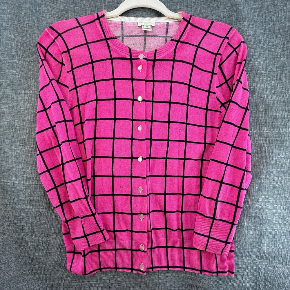 J.Crew Women's M Pink Black Windowpane Long Sleeve Cotton The Clare Cardigan Y2K